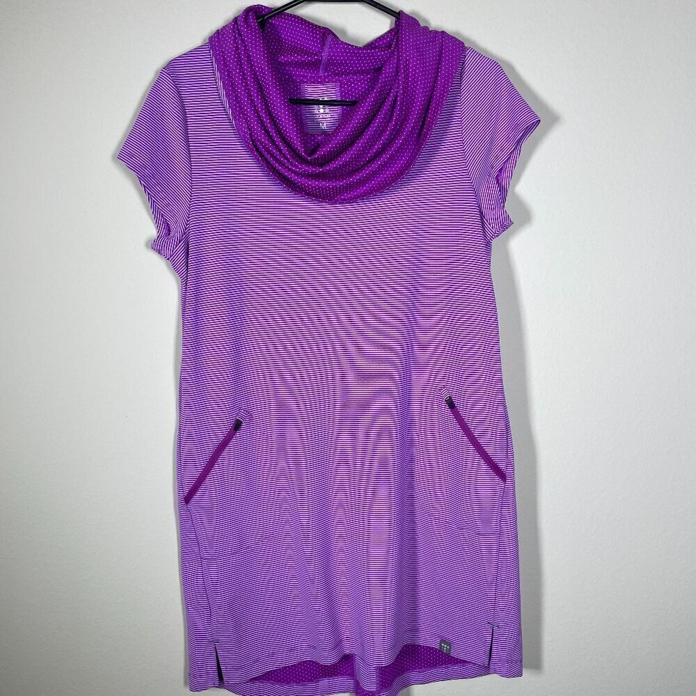 Title Nine Layli Active Dress Pinkish Purple Stripe & Dot Cowl Neck Pockets M! - Picture 1 of 6
